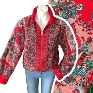 Vintage Vibrant Artsy Reversible Bomber Jacket Quilted